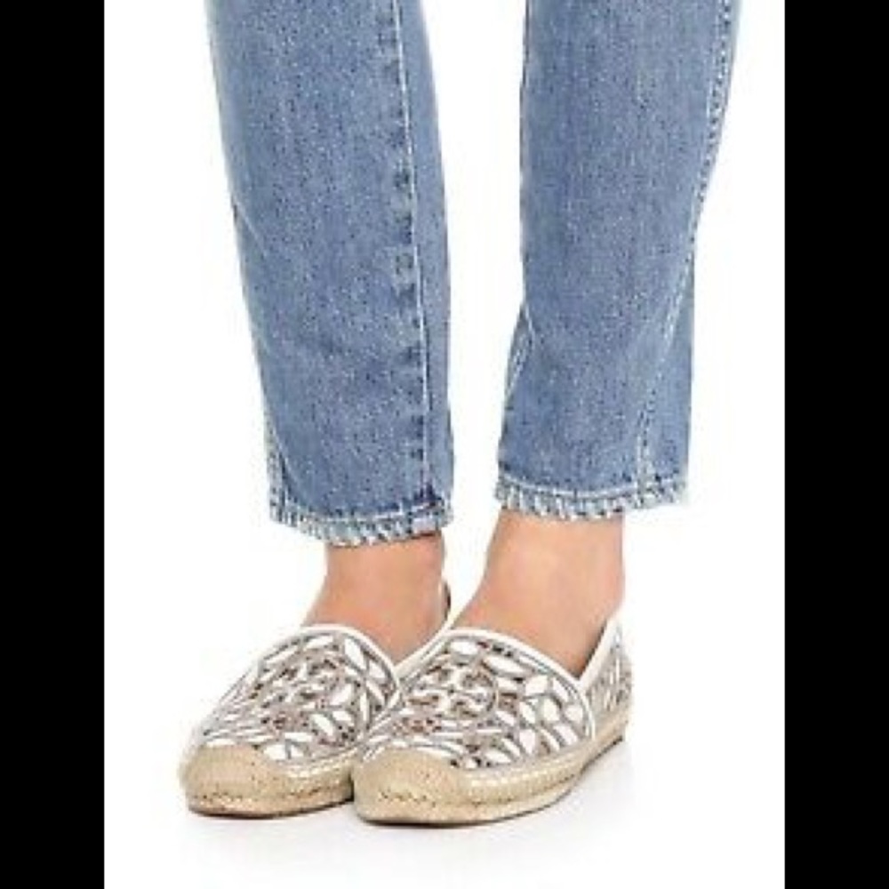 Tory Burch Espadrille Flats White Leather Lace